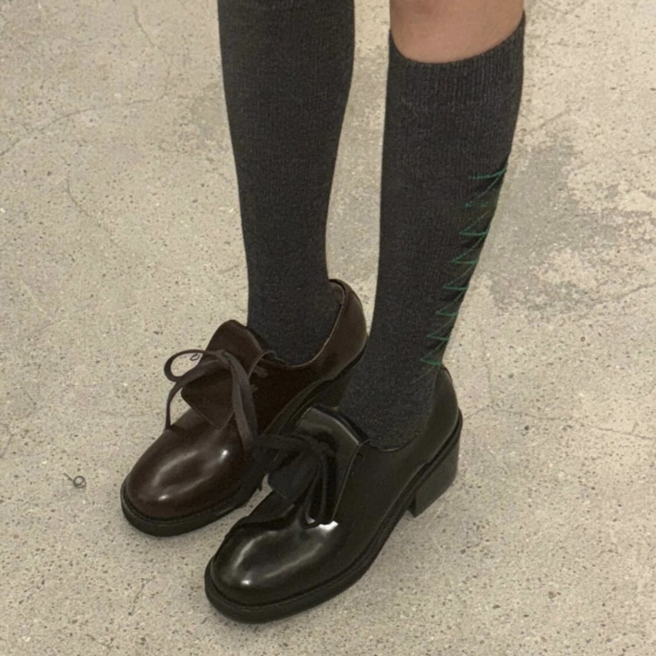 Leather Work Outfit - Damen Leder Schnür-Plateauschuhe mit Chunky-Sohle und