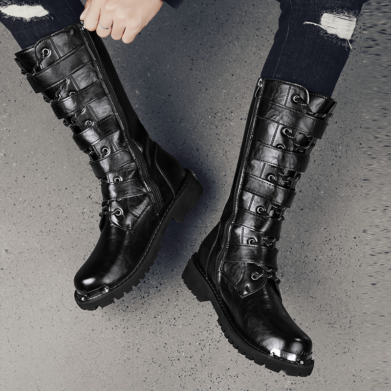 Leather Work Youtube - Klassische schwarze lange Arbeitsstiefel mit seitlichem