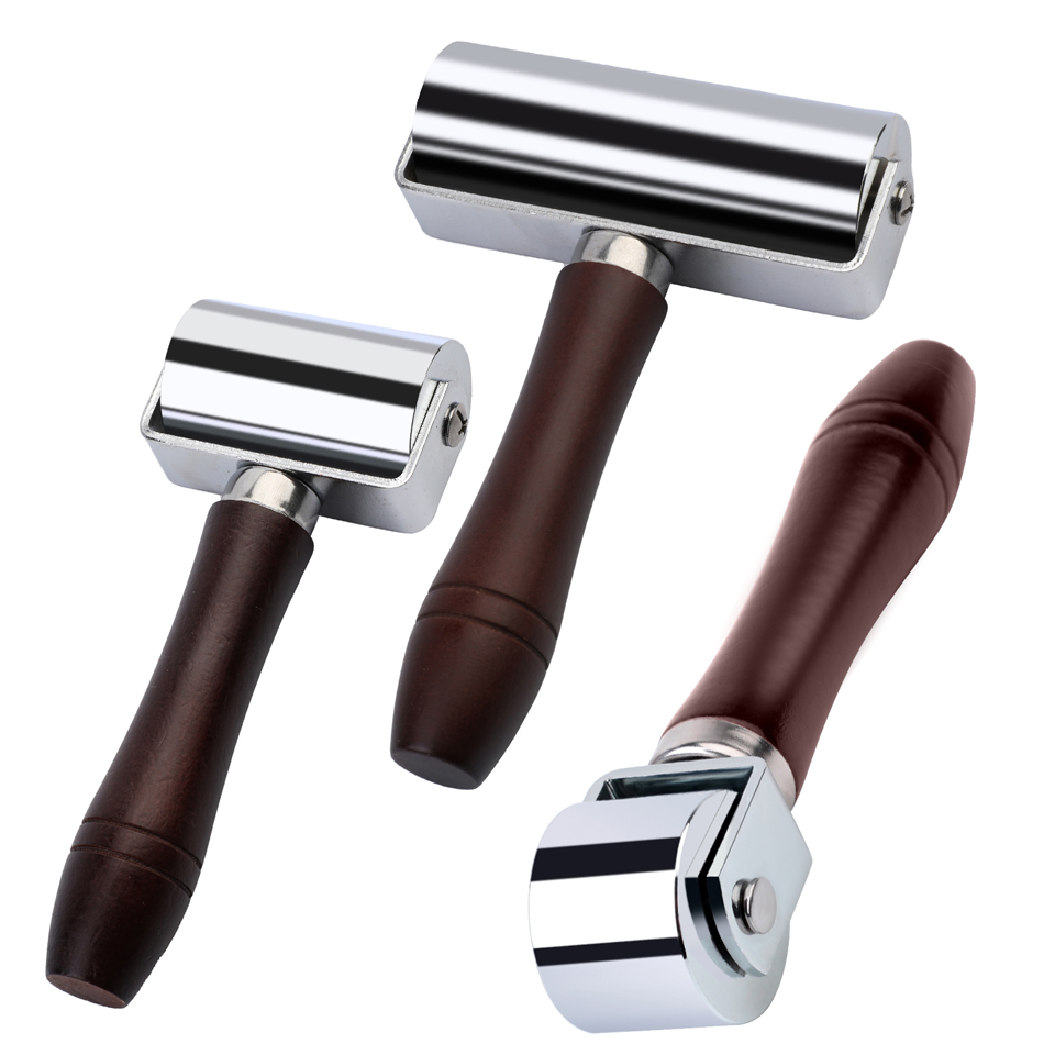 Leatherwork Hammer - KRABALL Presskantenwalze aus Leder mit Holzgriff,