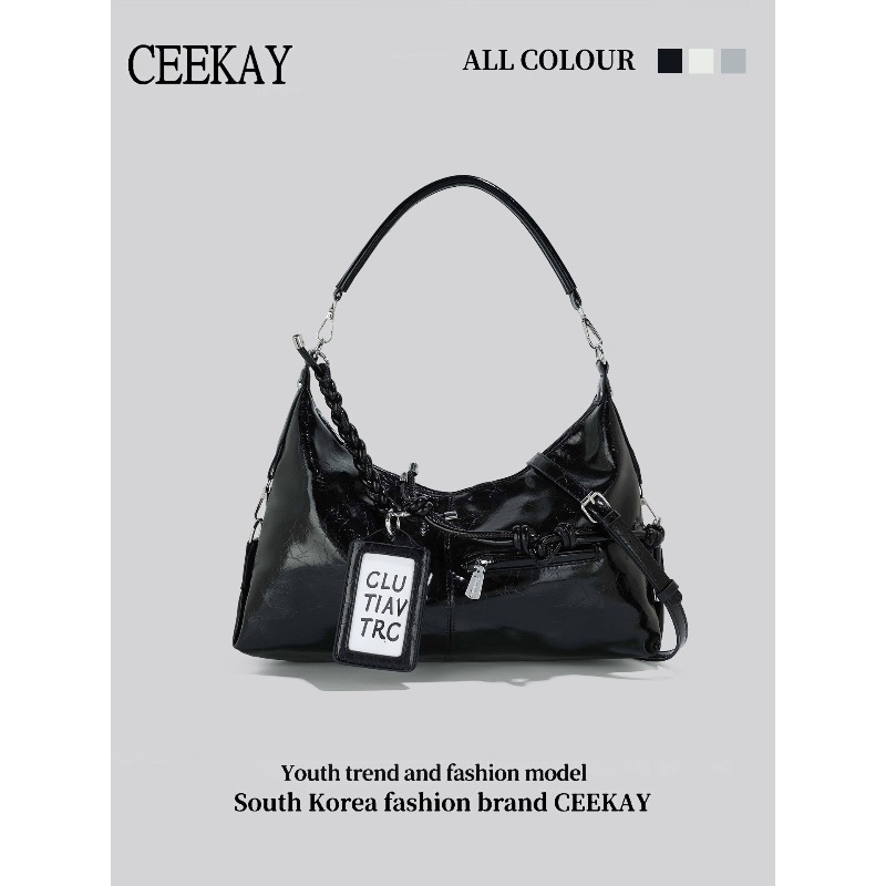 Leatherwork Letters - 2026 CEEKAY Glänzende Leder-Hobo-Tasche im Y2K-Street-Style