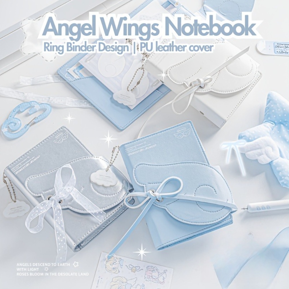 Leather Work Diary - Kawaii Engelsflügel Notizbuch A7 Leder 3-fach