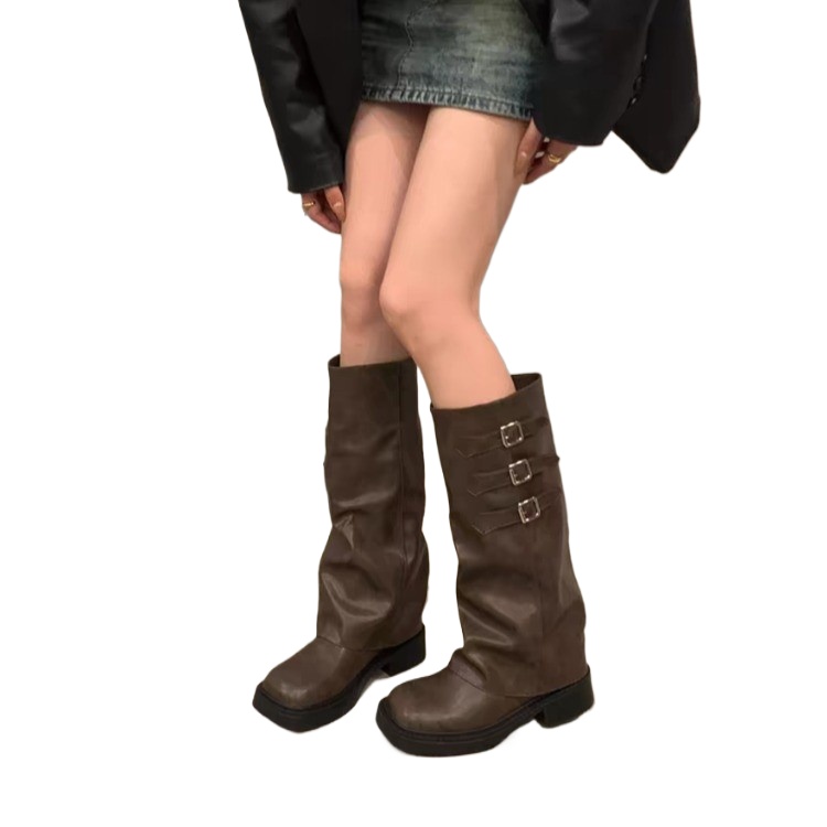Belt Buckle Blank - 2025 Retro Stil Kniehohe Stiefel Frauen