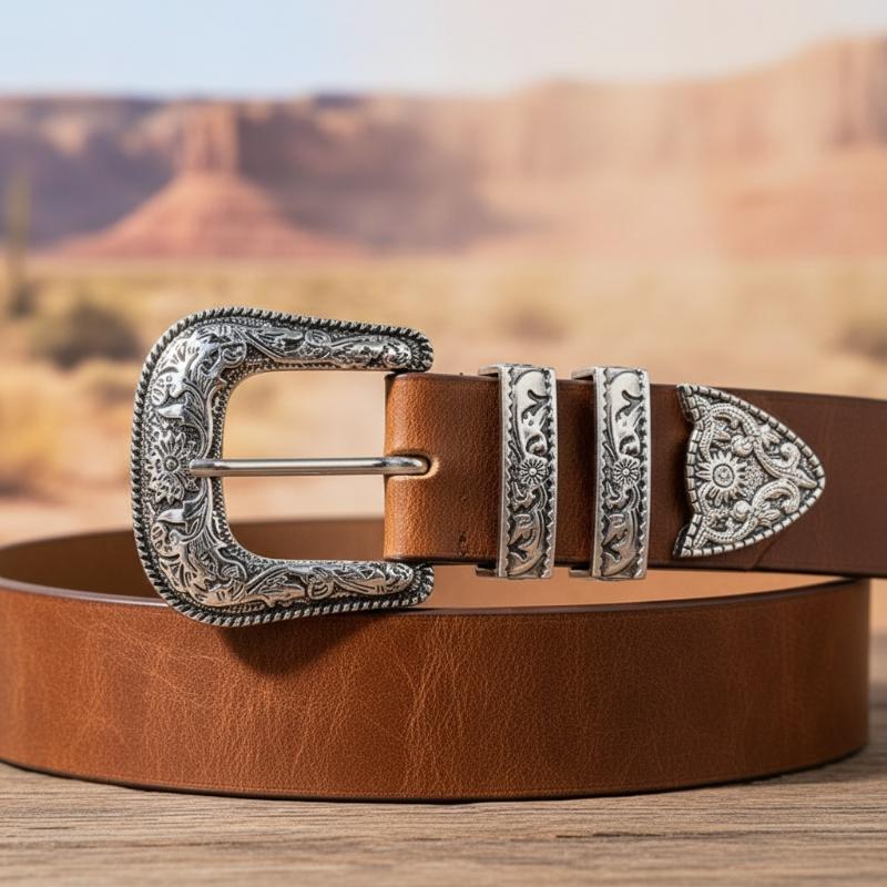 Belt Buckle Blank - Dreiteiliges Gürtelschnallen-Set im Vintage-Stil, geschnitzte Dornschließe,