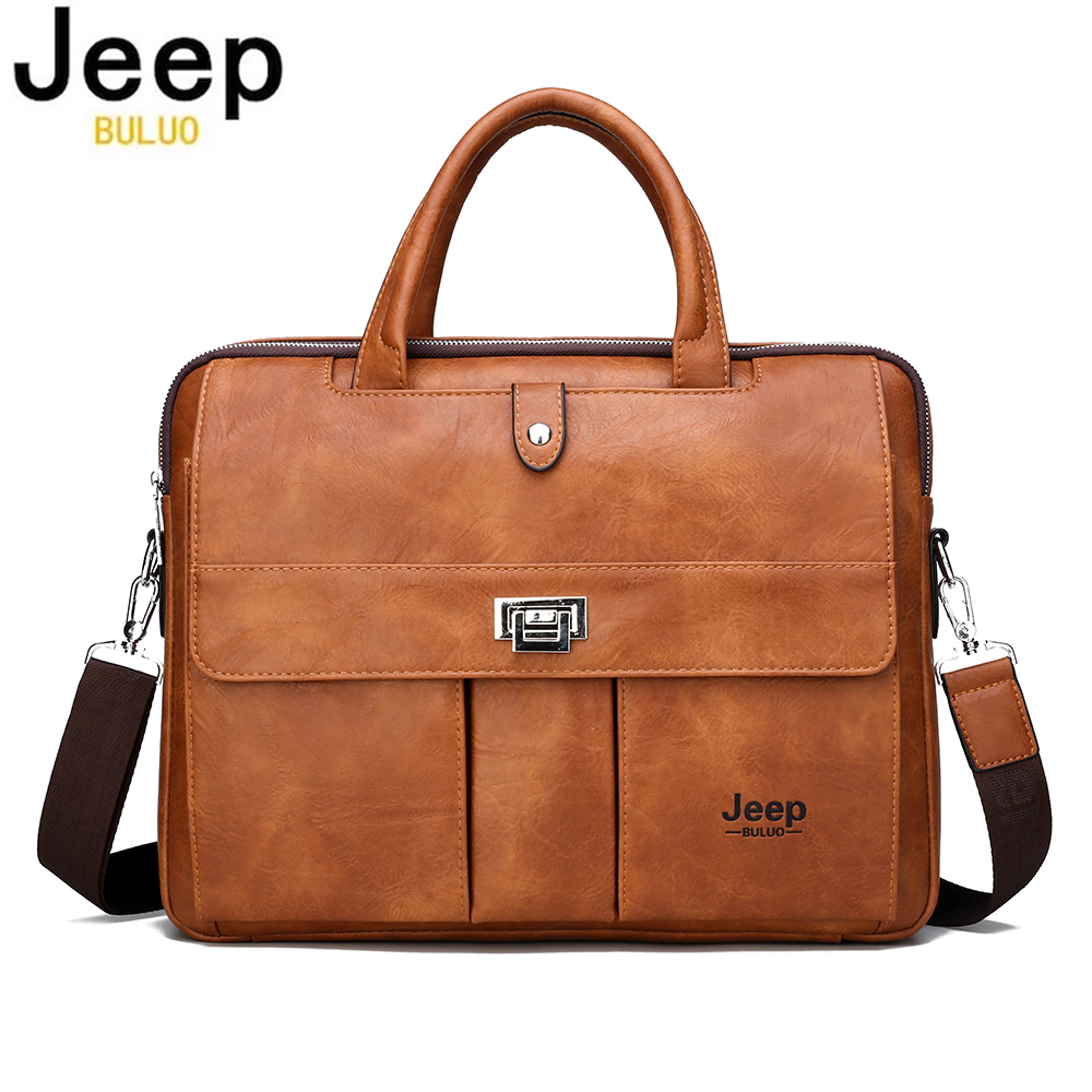 Leatherwork Letters - Jeep Buluo Herren-Leder-Aktentasche 14 Zoll Laptop-Umhängetasche