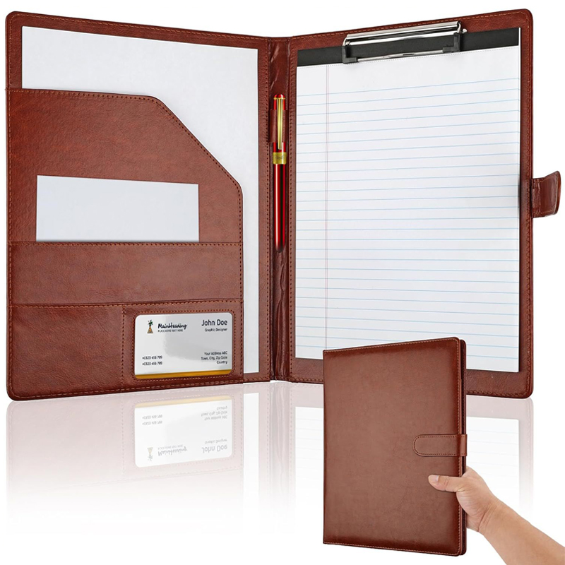 Leather Work Folder - Multifunktionale A4 Leder-Konferenzmappe, Integrierter Stifthalter, Ideal