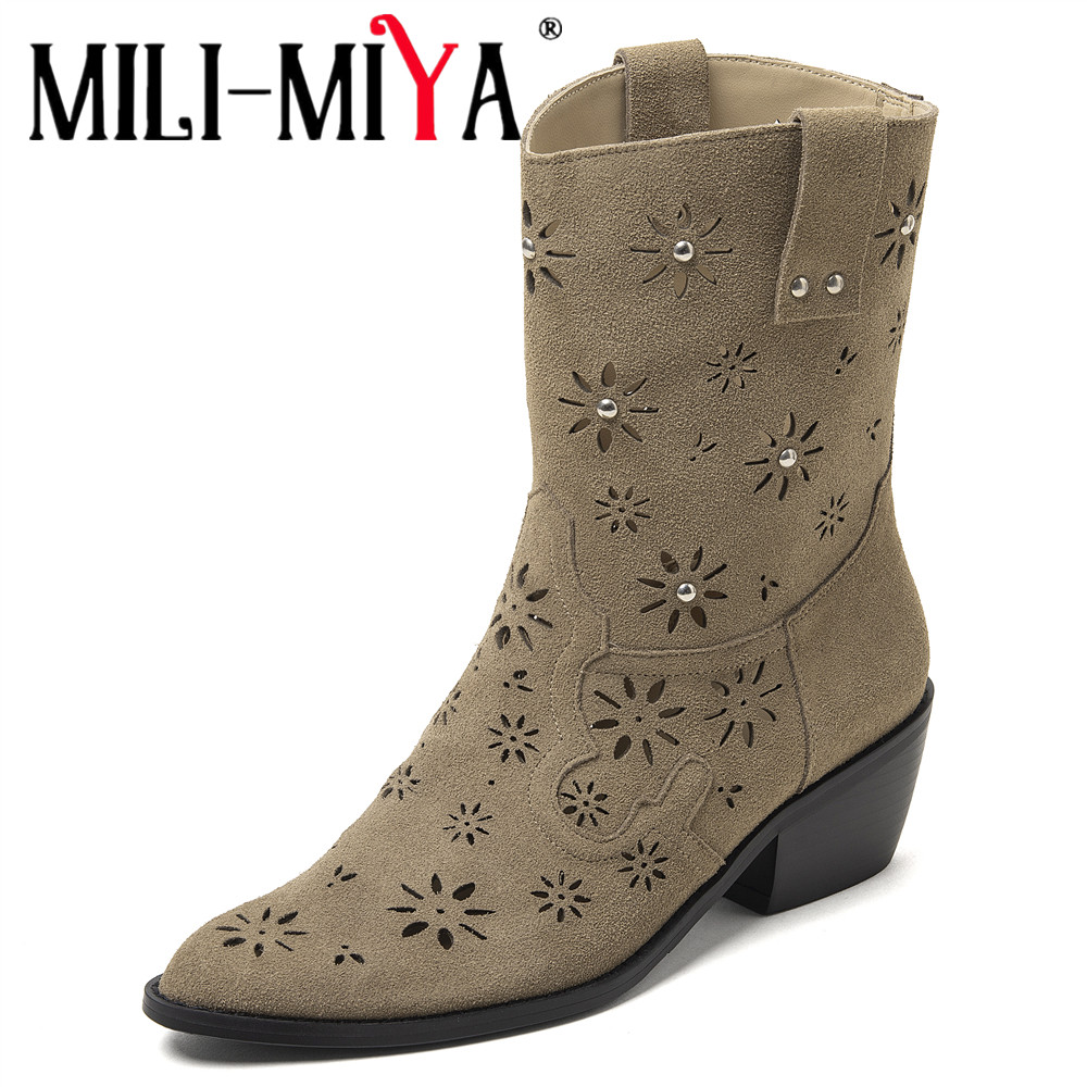 Leather Work Outfit - MILI-MIYA 2026 Damen Western Cowboy Stiefeletten