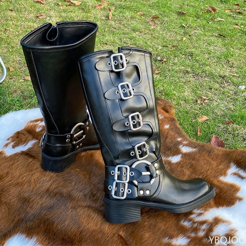 Retro-hohe Stiefel mit Gürtels – Belt Buckle Blank Bewertung und Preis
